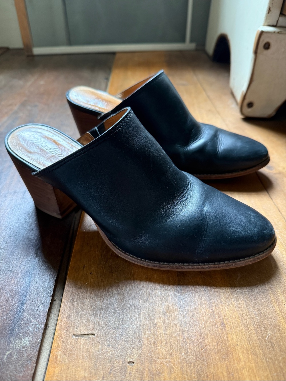 Madewell Black Leather Slip-On Mule Heels